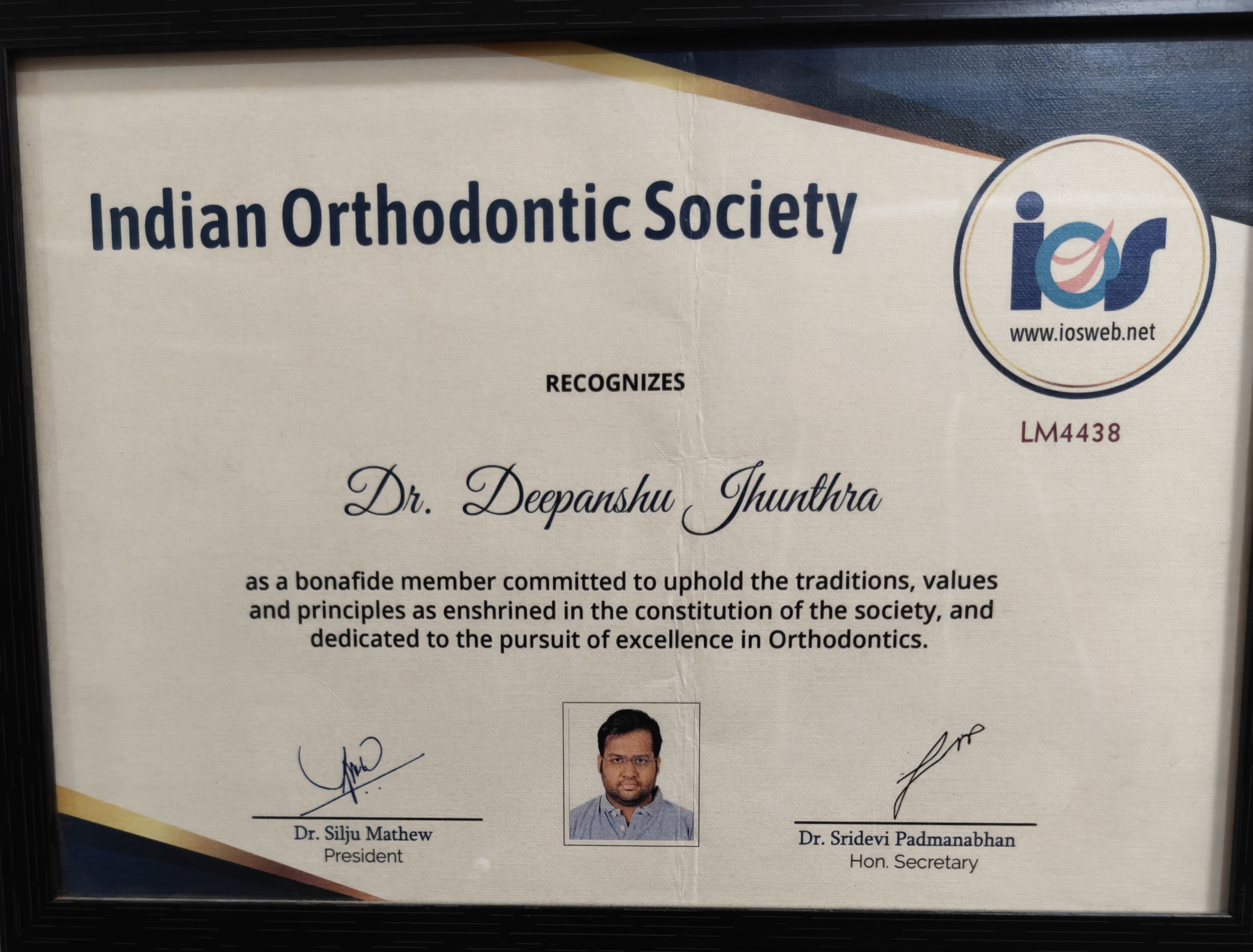 Dr. Deepanshu Jhunthra - Orthodontic Society Certificate