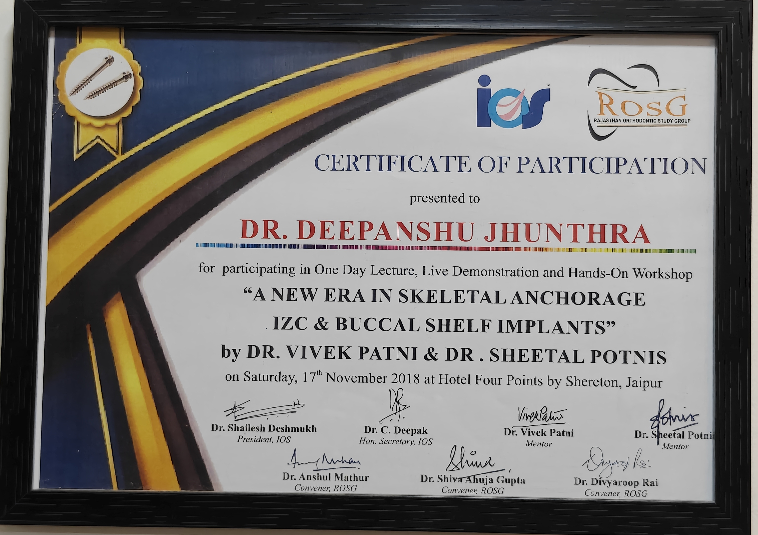 Dr. Deepanshu Jhunthra - Participation Certificate
